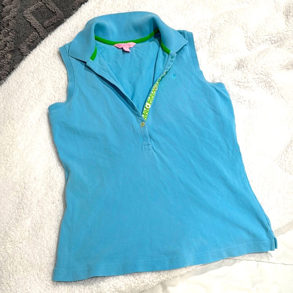 Lilly Pulitzer Blue Sleeveless Polo Shirt XS Womens